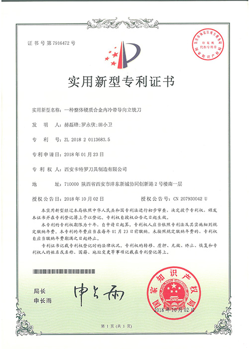 一种整体硬质合金内冷带导向立铣片新型专利证